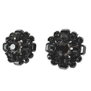 VTG Clip On Earrings Large Black Rhinestones Formal Glam Regency